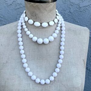 White Beaded Necklace Set Simple Minimalist Jewelry Mid Century